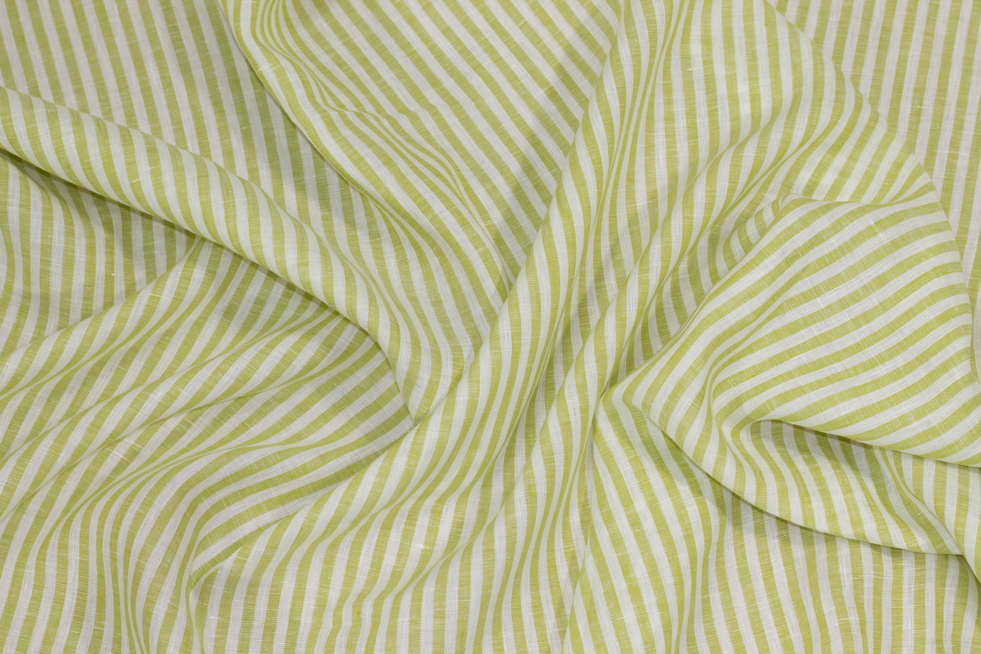 Green and White Striped Italian Linen - Prime Fabrics