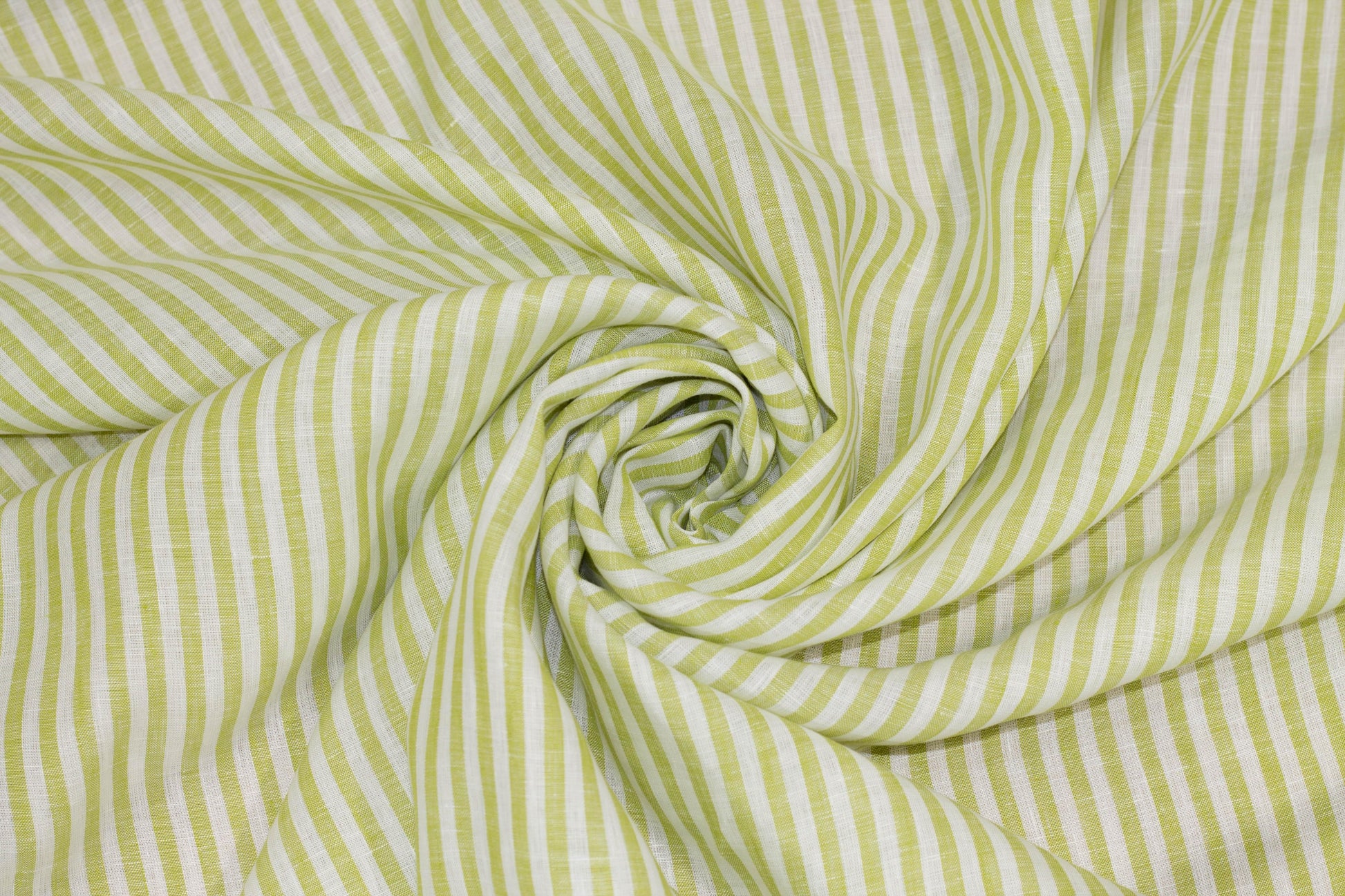Green and White Striped Italian Linen - Prime Fabrics
