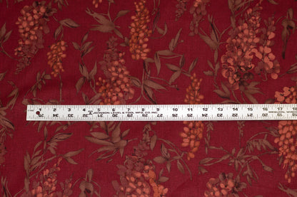 Maroon and Orange Floral Cotton and Linen Blend - Prime Fabrics
