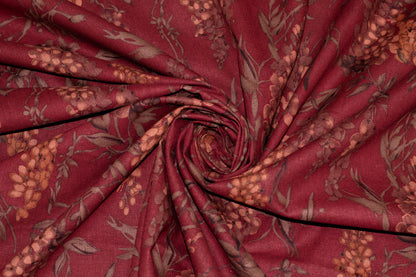 Maroon and Orange Floral Cotton and Linen Blend - Prime Fabrics