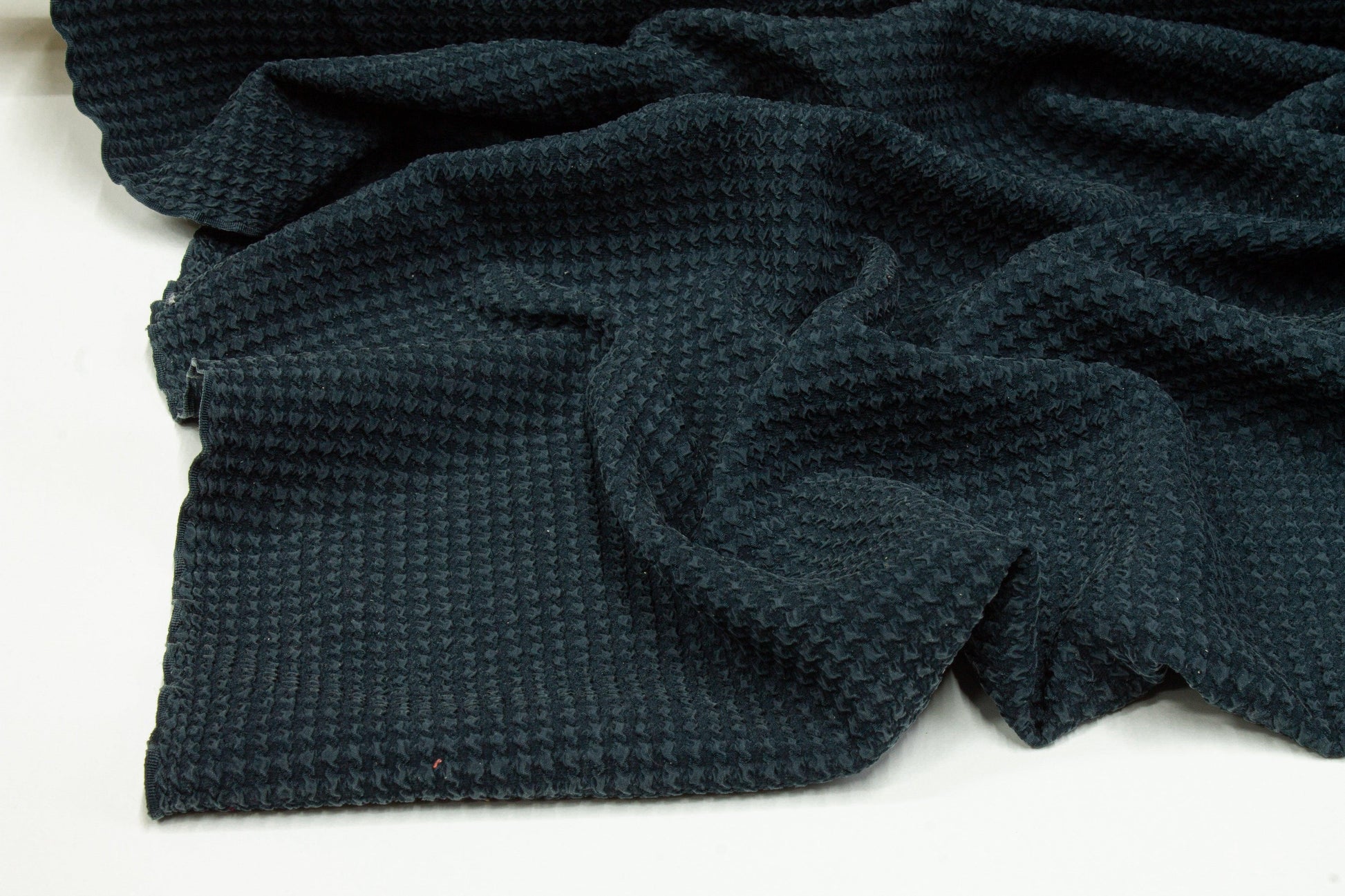 Textured Houndstooth Stretch Silk Crepe - Dark Teal - Prime Fabrics