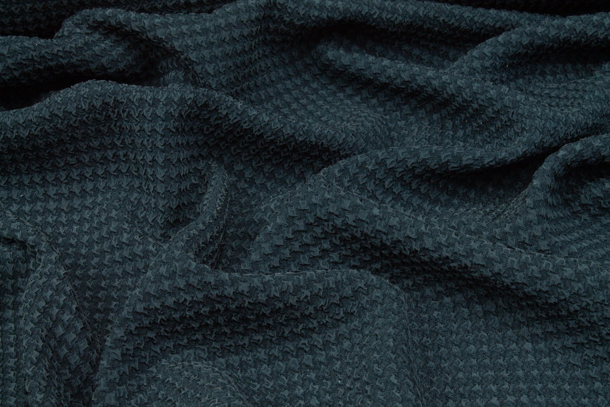 Textured Houndstooth Stretch Silk Crepe - Dark Teal - Prime Fabrics