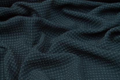 Textured Houndstooth Stretch Silk Crepe - Dark Teal - Prime Fabrics
