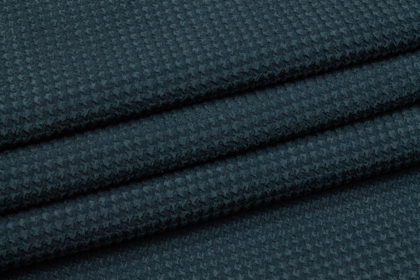 Textured Houndstooth Stretch Silk Crepe - Dark Teal - Prime Fabrics