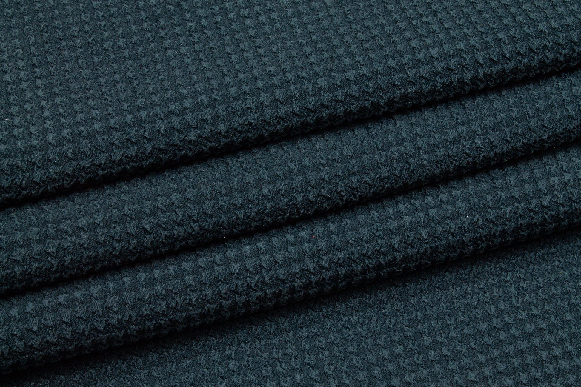 Textured Houndstooth Stretch Silk Crepe - Dark Teal - Prime Fabrics