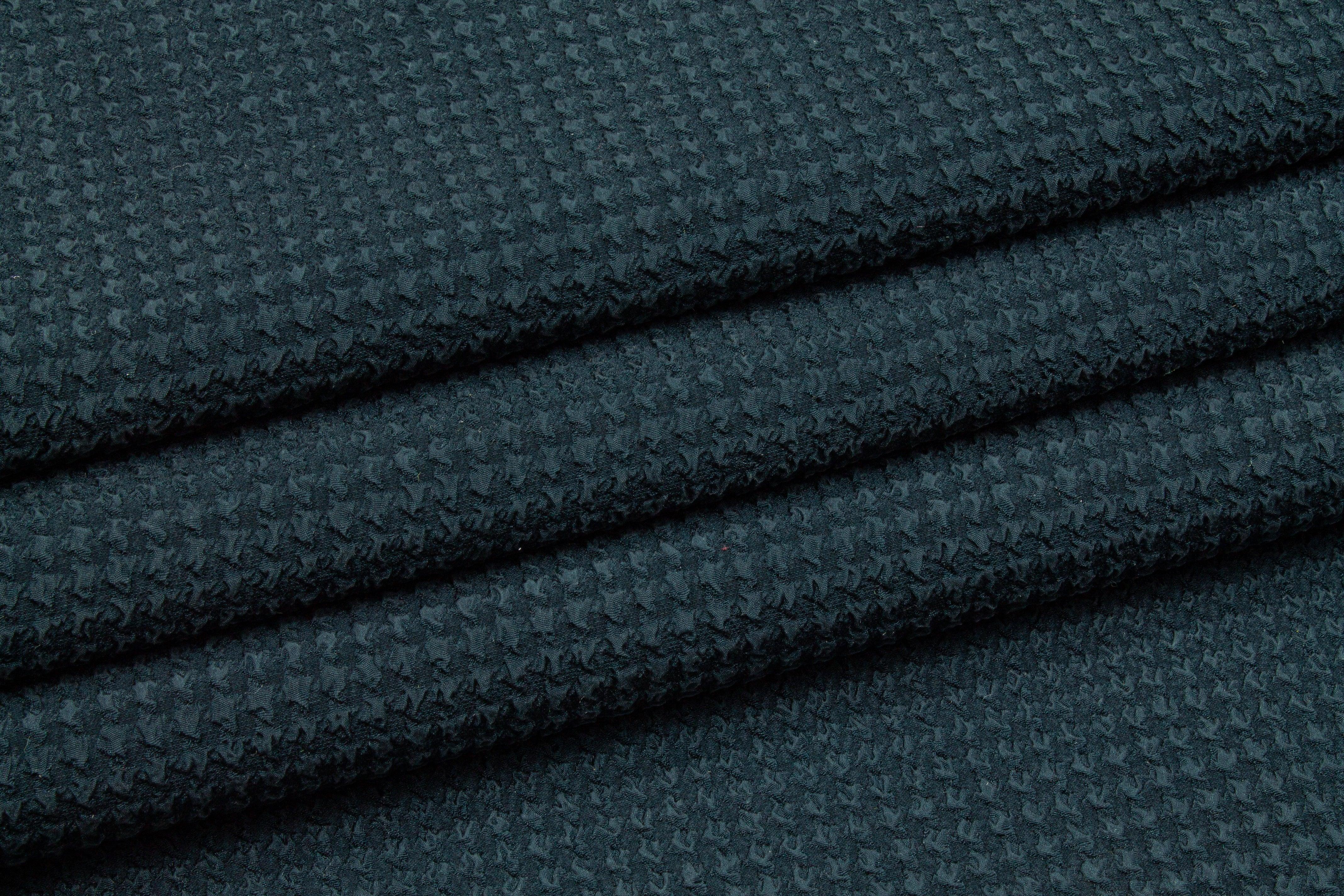 Textured Houndstooth Stretch Silk Crepe - Dark Teal - Prime Fabrics