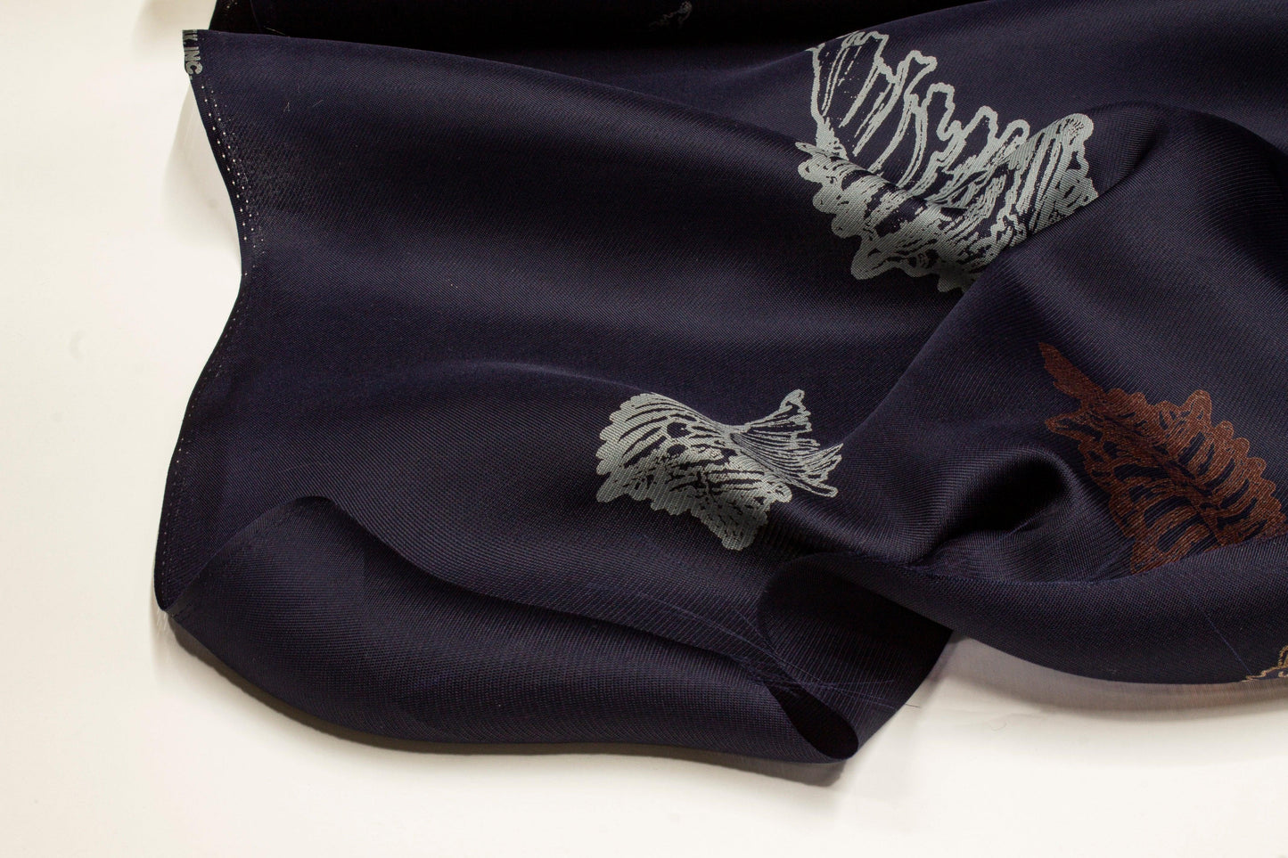 Seashell Printed Silk Gazar - Navy - Prime Fabrics