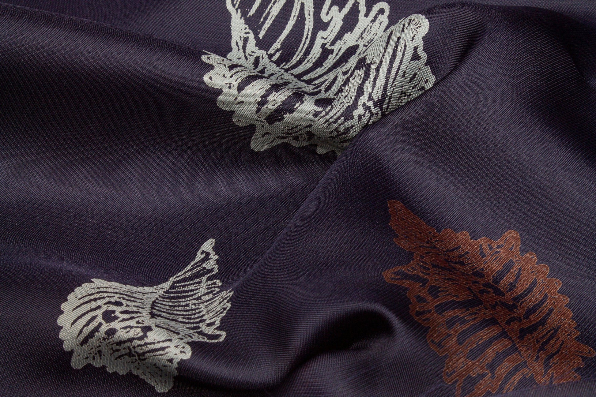 Seashell Printed Silk Gazar - Navy - Prime Fabrics