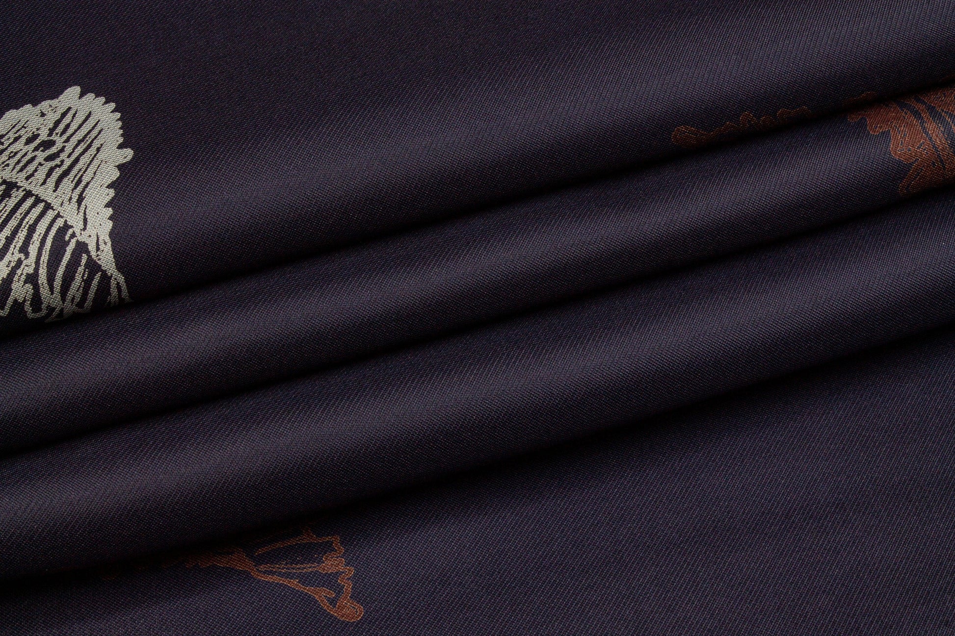 Seashell Printed Silk Gazar - Navy - Prime Fabrics