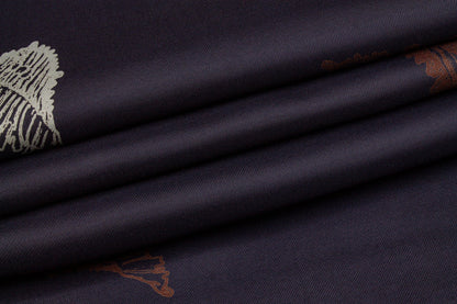 Seashell Printed Silk Gazar - Navy - Prime Fabrics