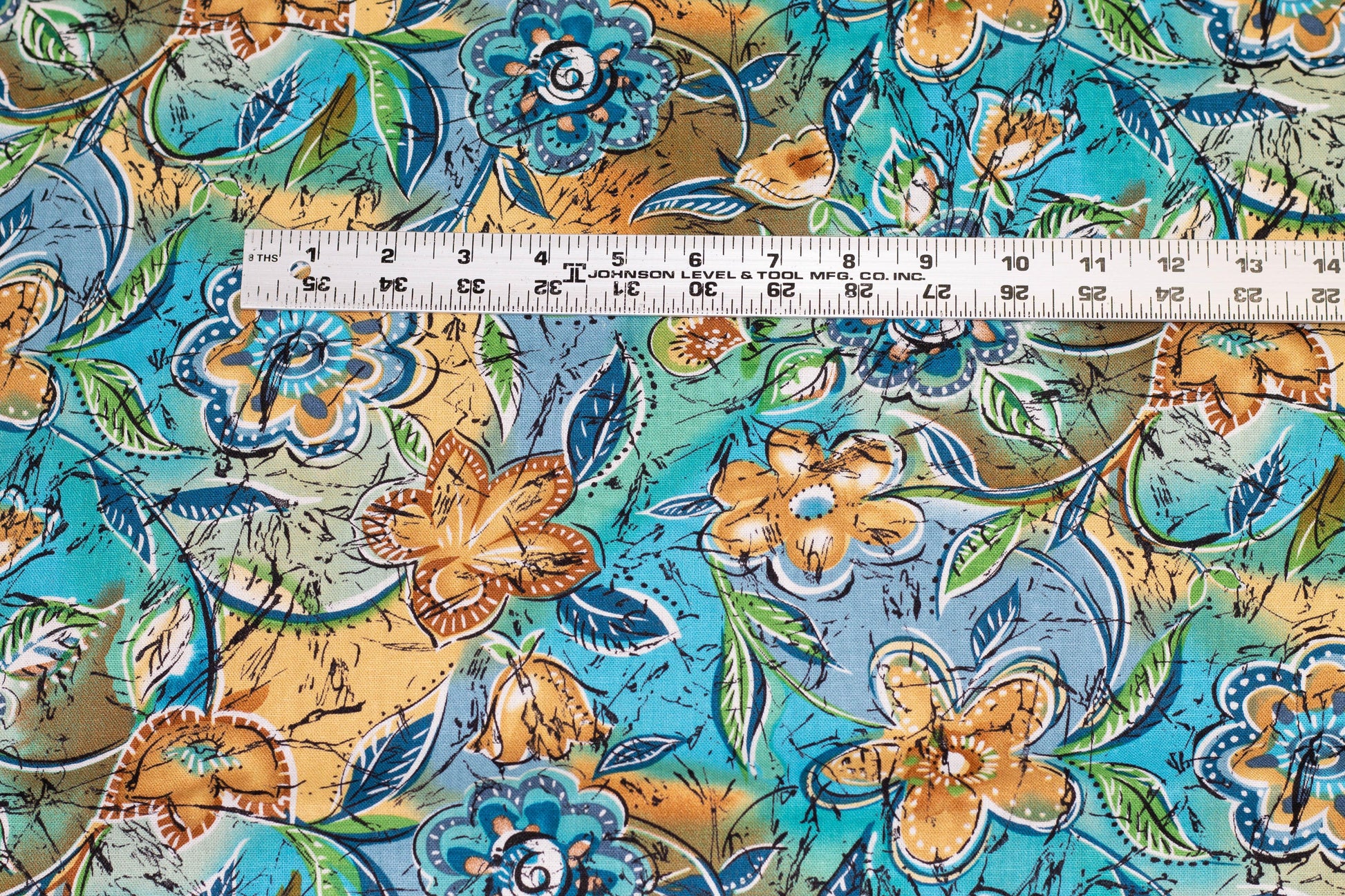 Blue, Green and Tan Floral Cotton and Linen Blend - Prime Fabrics