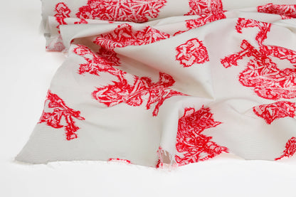 Printed Viscose Faille - Off White, Red - Prime Fabrics