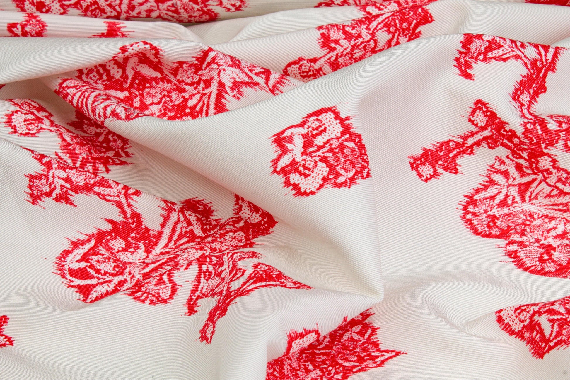 Printed Viscose Faille - Off White, Red - Prime Fabrics