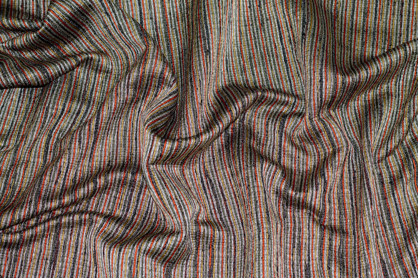 Multicolor Dark Tone Striped Silk and Linen Blend - Prime Fabrics