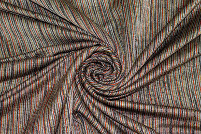 Multicolor Dark Tone Striped Silk and Linen Blend - Prime Fabrics