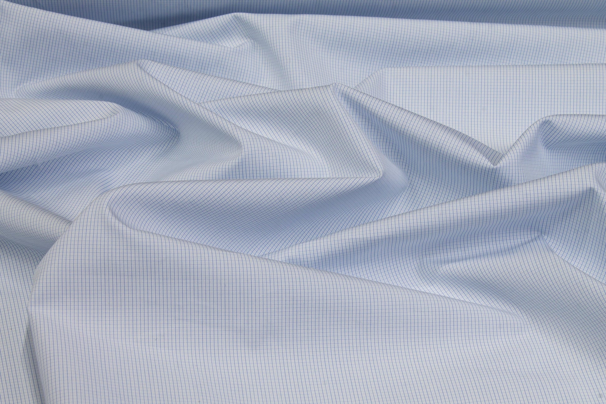 Mini Check Cotton Shirting - Light Blue - Prime Fabrics