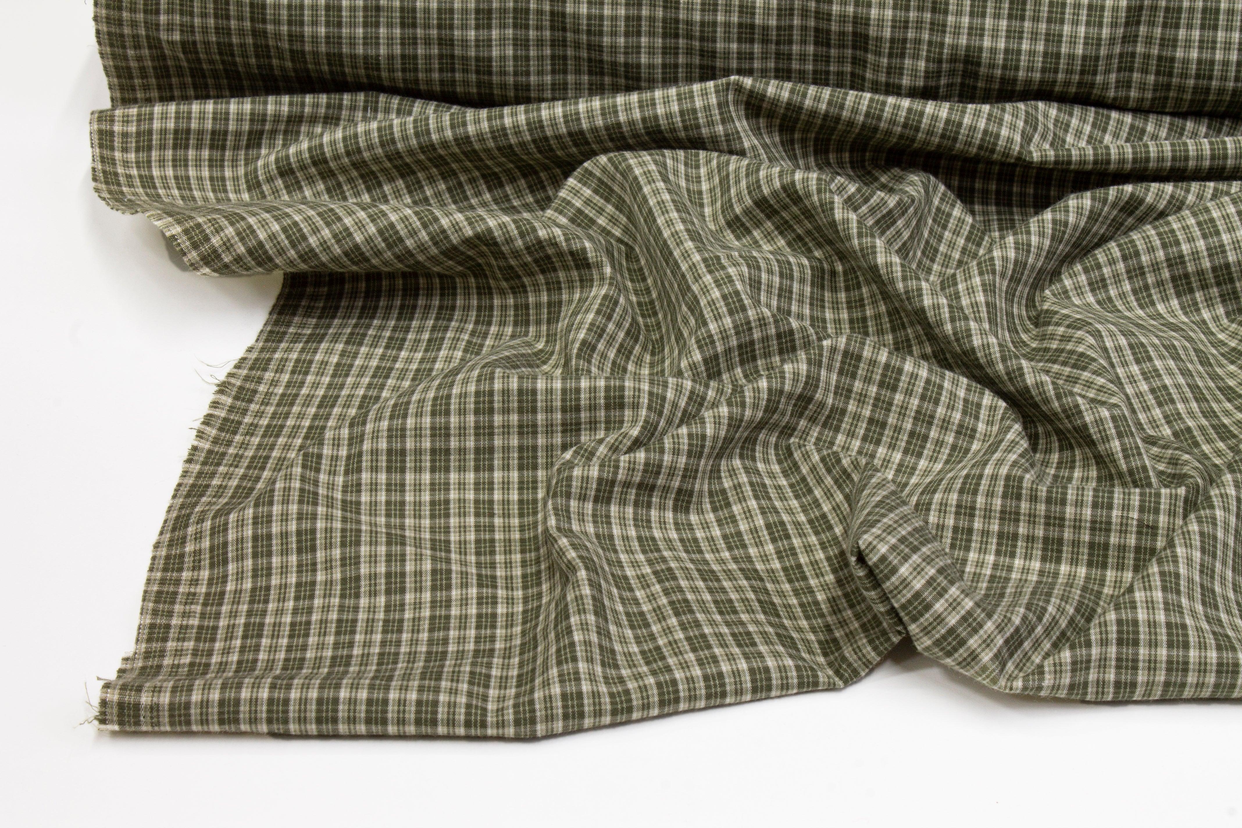Checked Cotton Shirting - Khaki Green - Prime Fabrics