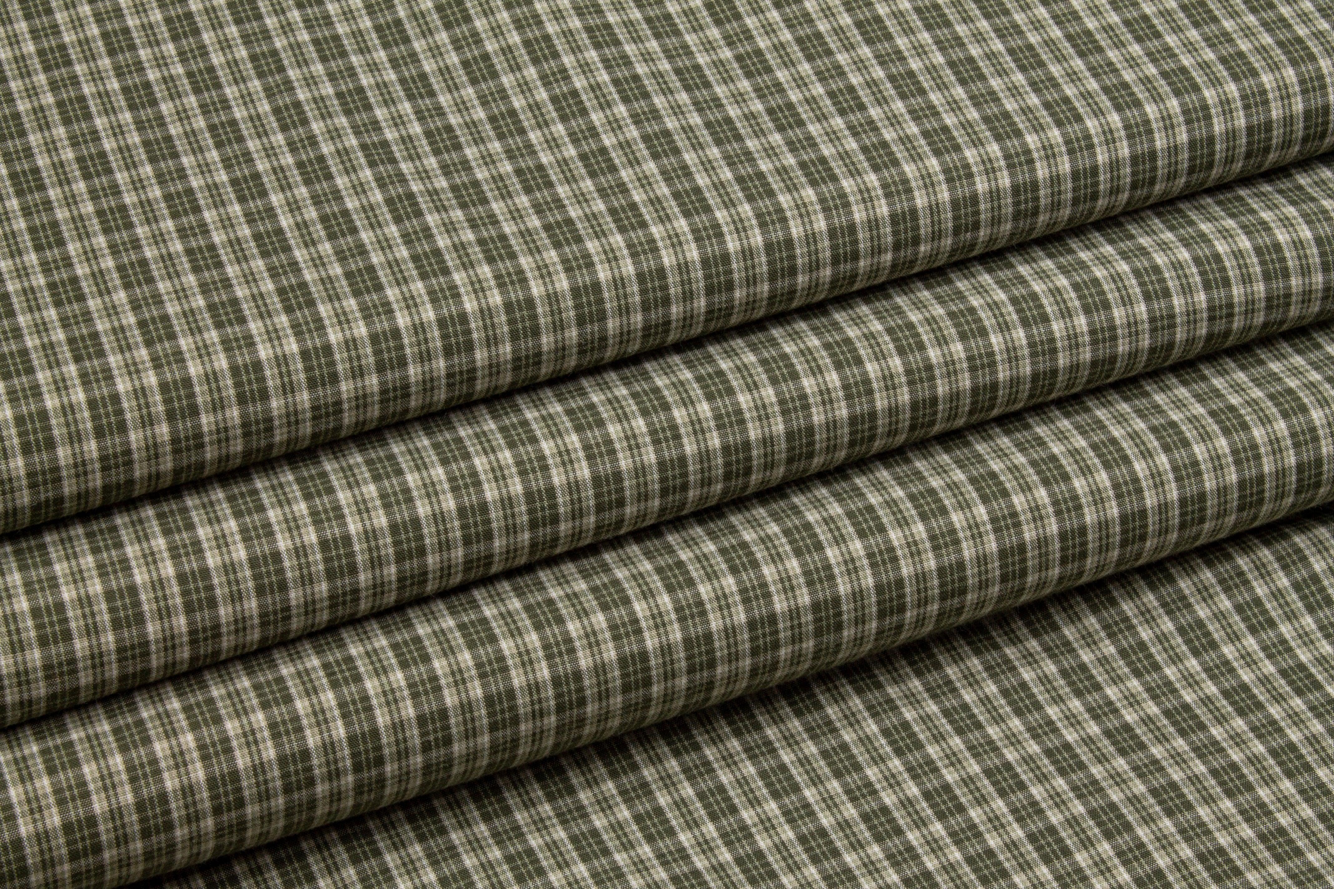 Checked Cotton Shirting - Khaki Green - Prime Fabrics