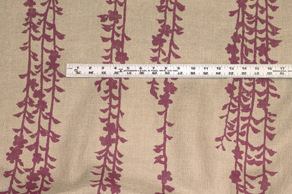 Khaki and Burgundy Floral Linen - Prime Fabrics