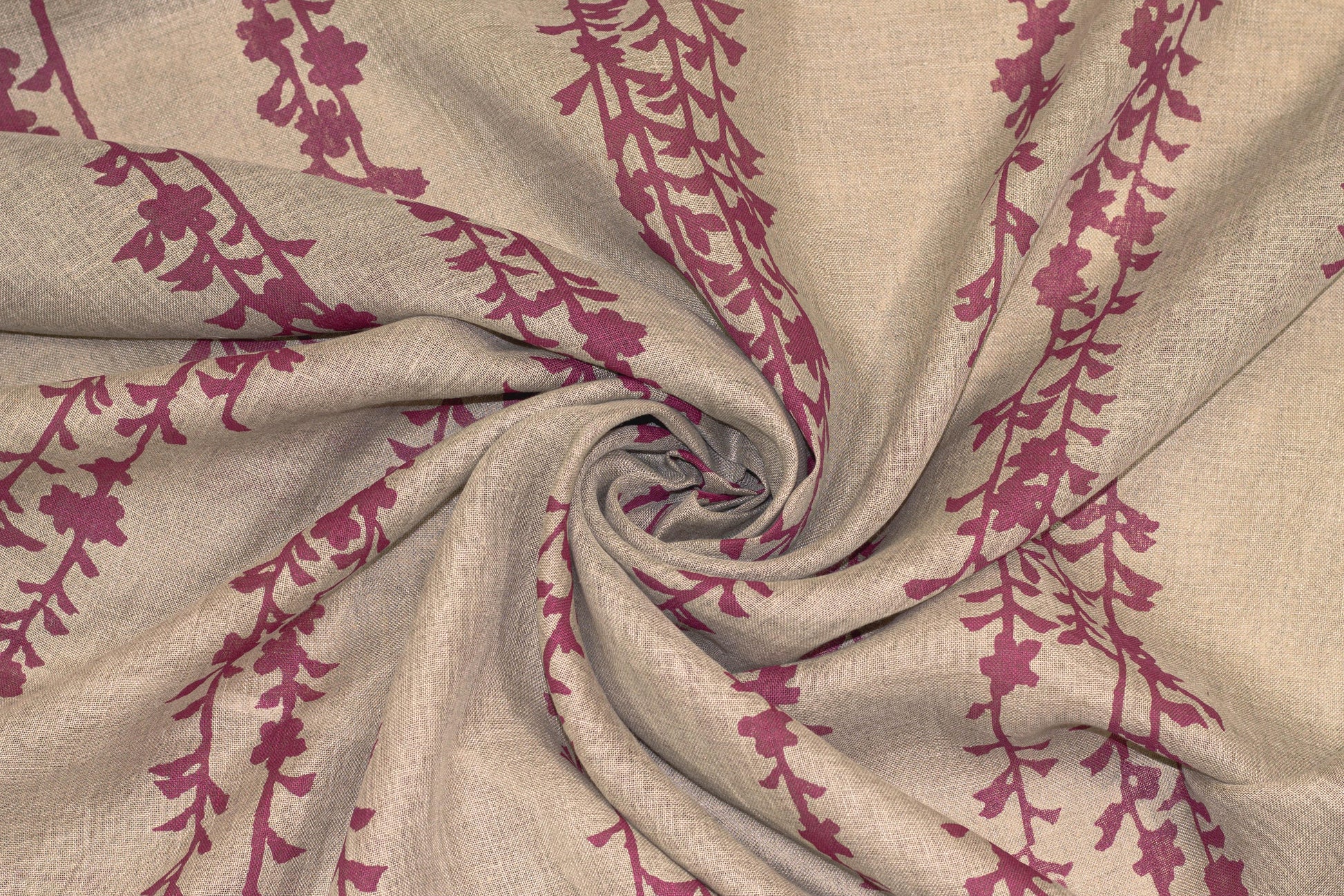 Khaki and Burgundy Floral Linen - Prime Fabrics