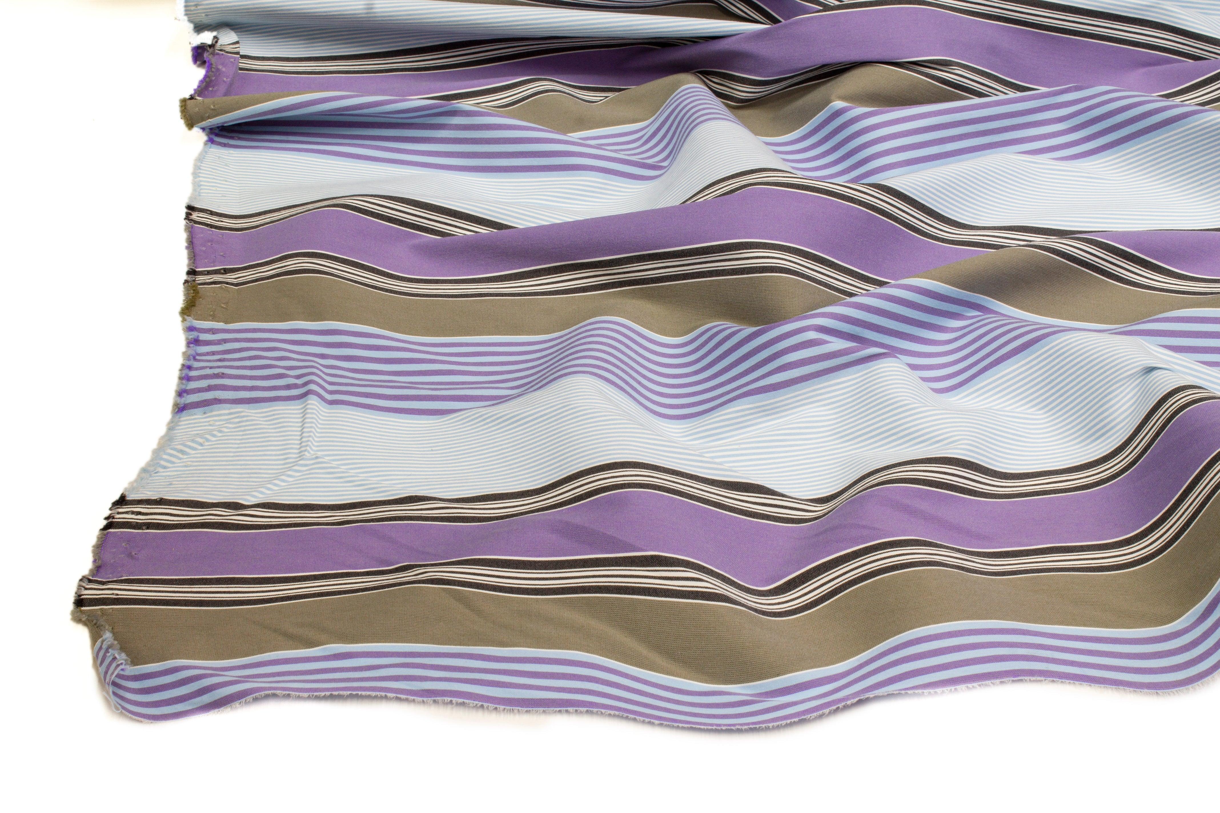 Striped Shirting - Purple, Blue, Khaki Green - Prime Fabrics