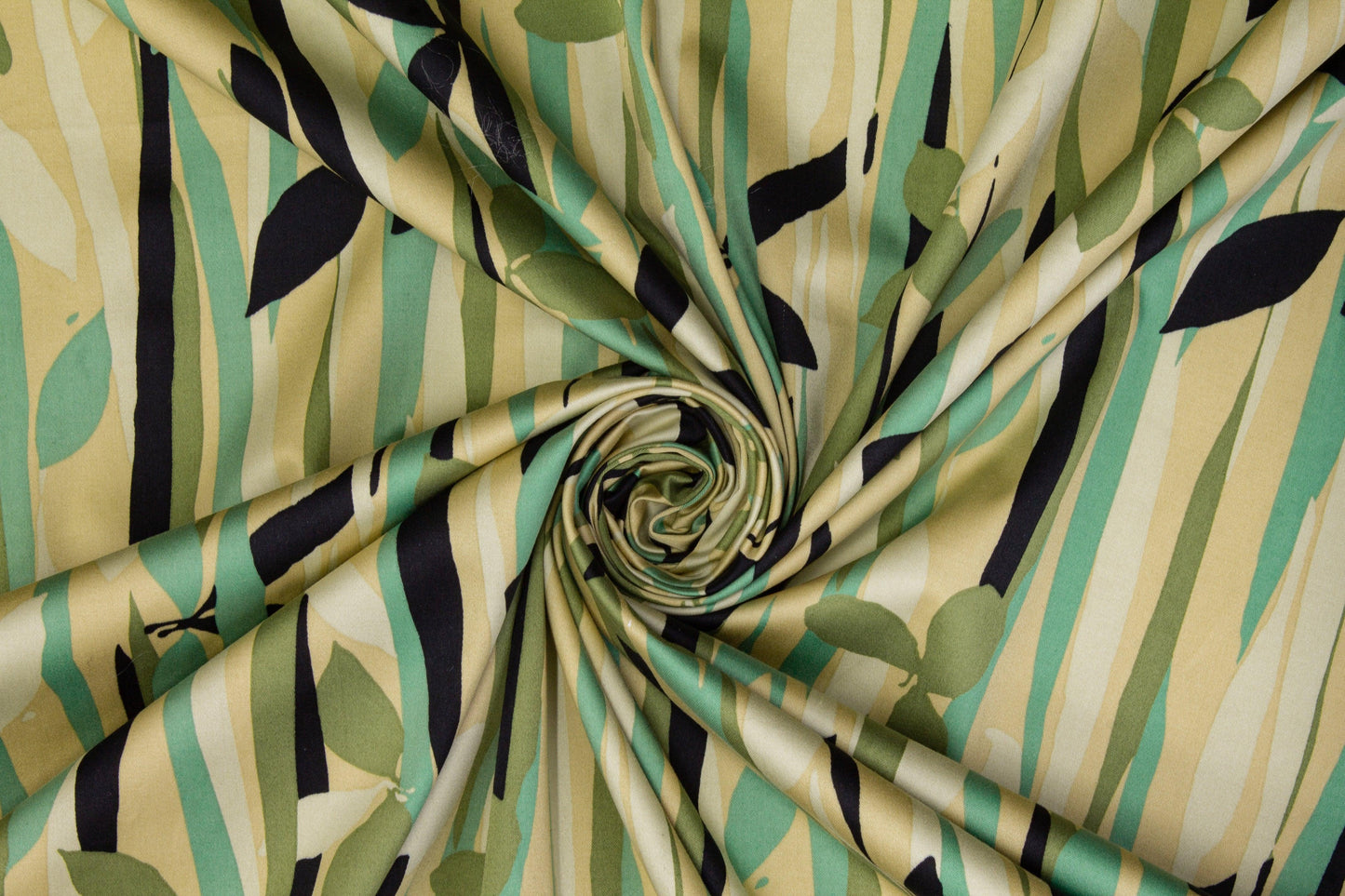 Floral Cotton Sateen - Green, Black, Gold - Prime Fabrics