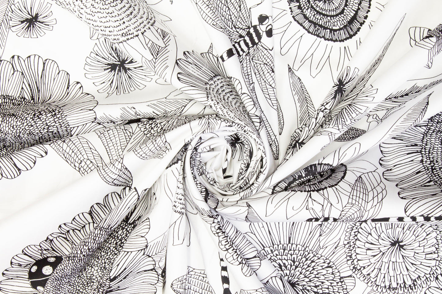 Sunflower Cotton Sateen - Black and White - Prime Fabrics