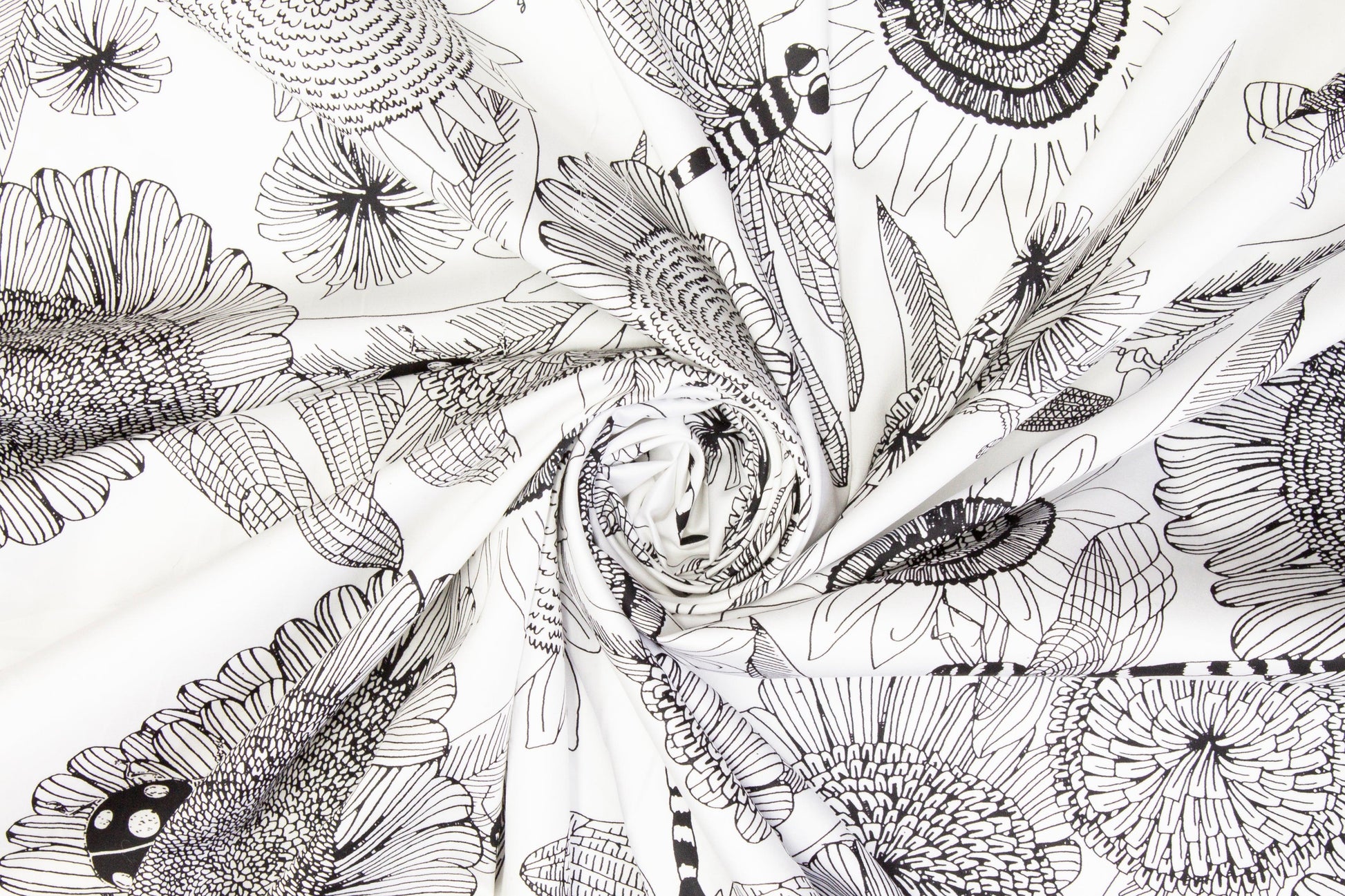 Sunflower Cotton Sateen - Black and White - Prime Fabrics