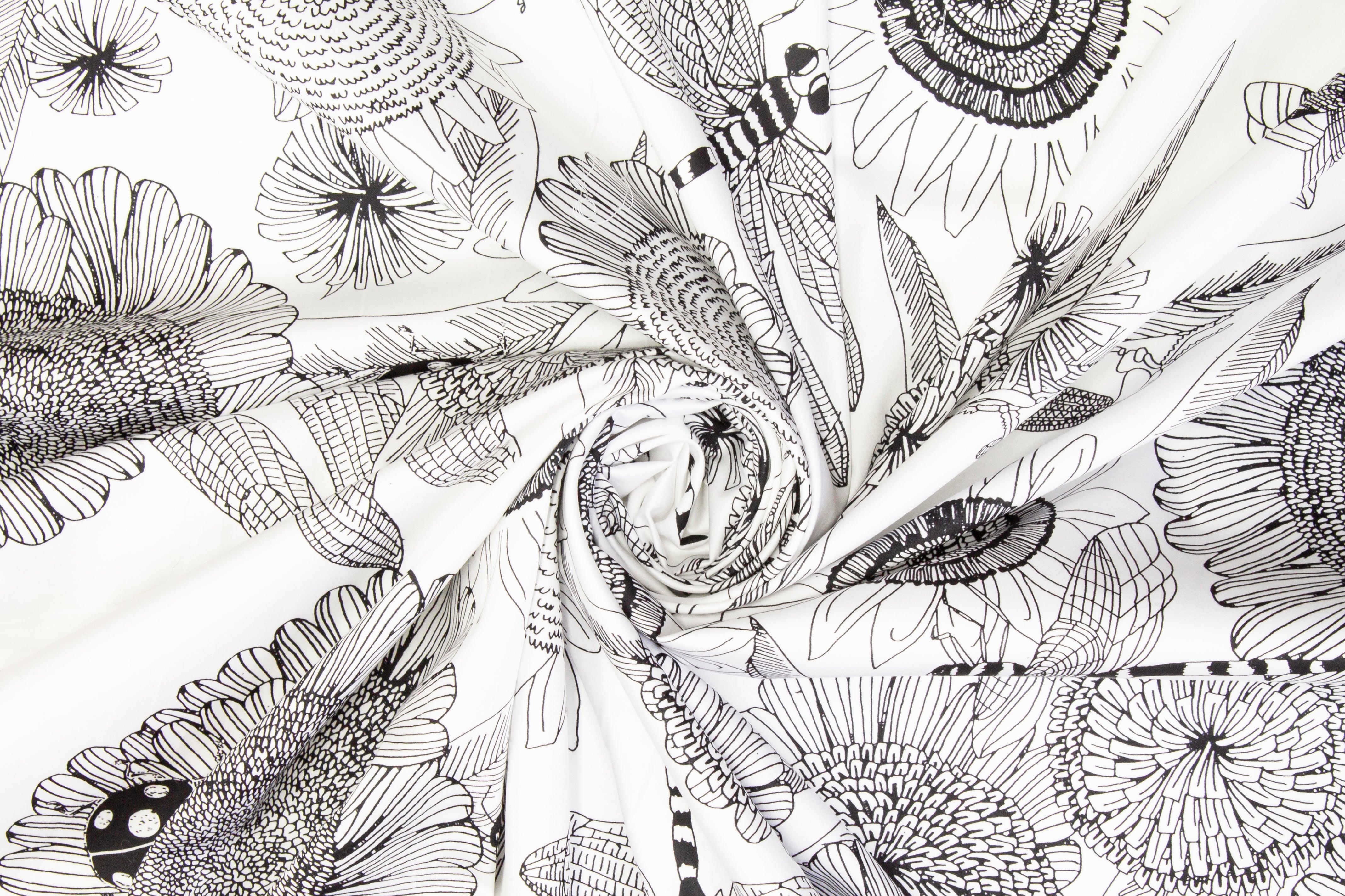 Sunflower Cotton Sateen - Black and White - Prime Fabrics