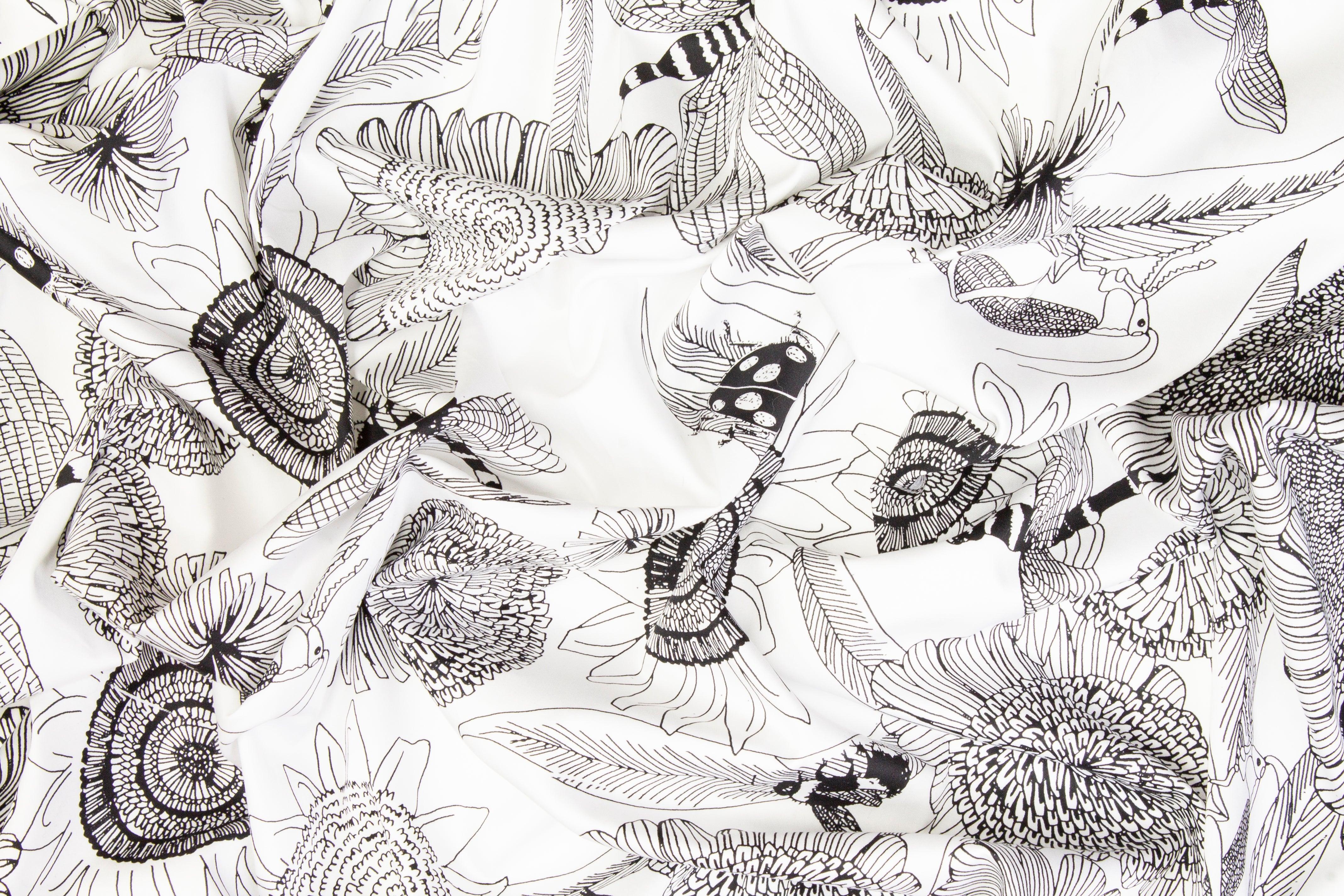 Sunflower Cotton Sateen - Black and White - Prime Fabrics