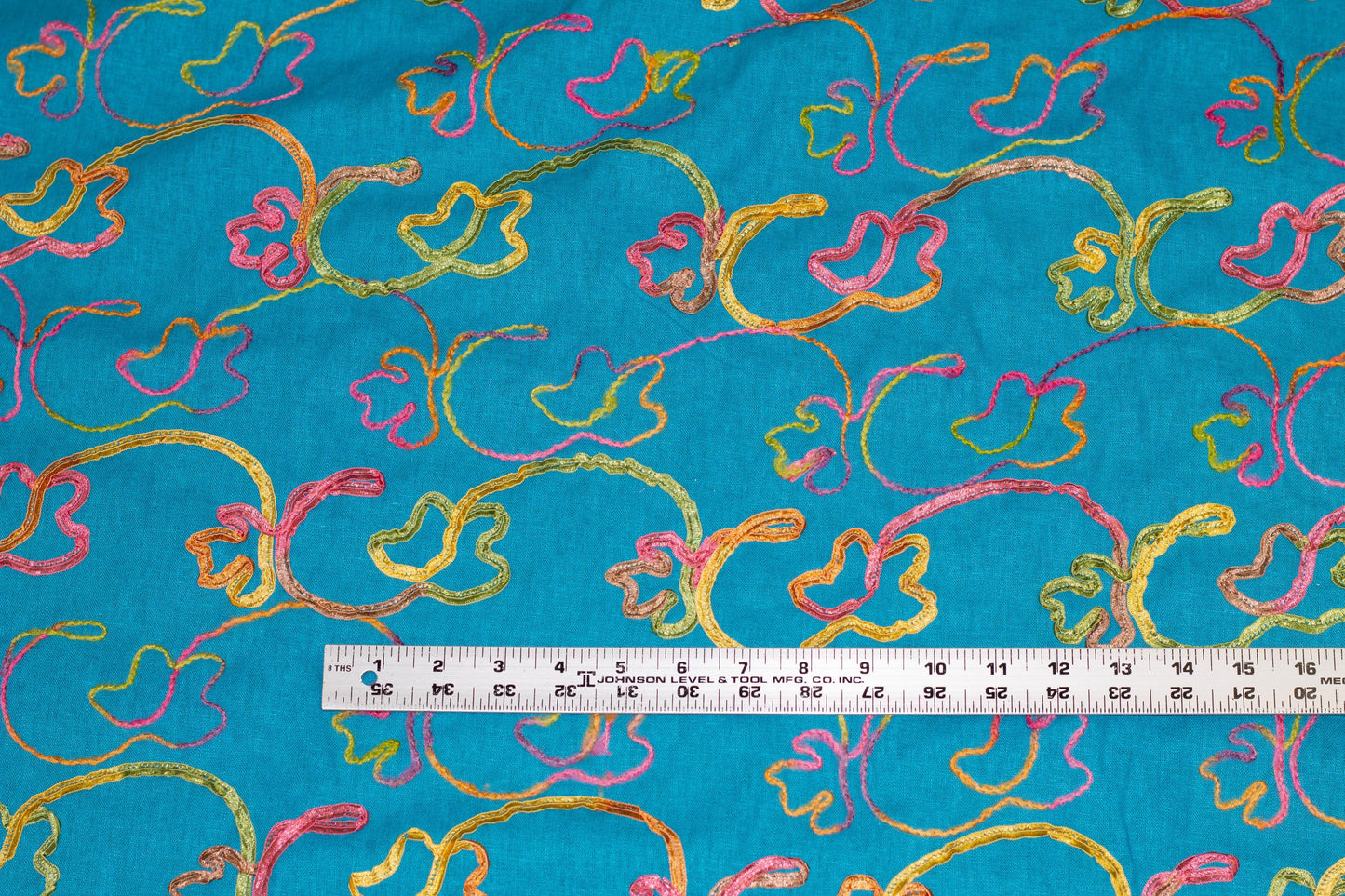Blue and Multicolor Embroidered Linen - Prime Fabrics