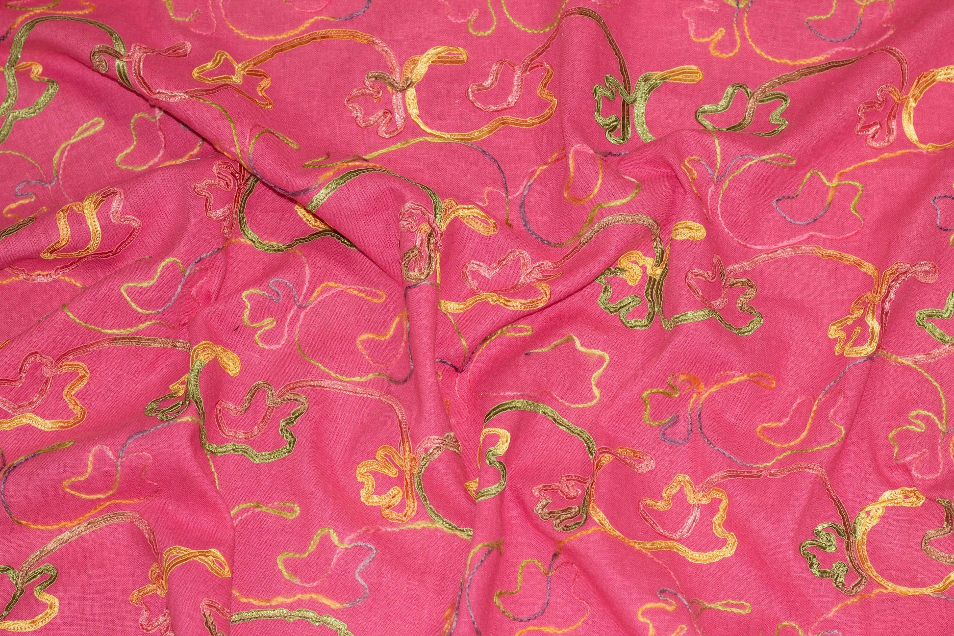 Pink and Multicolor Embroidered Linen - Prime Fabrics