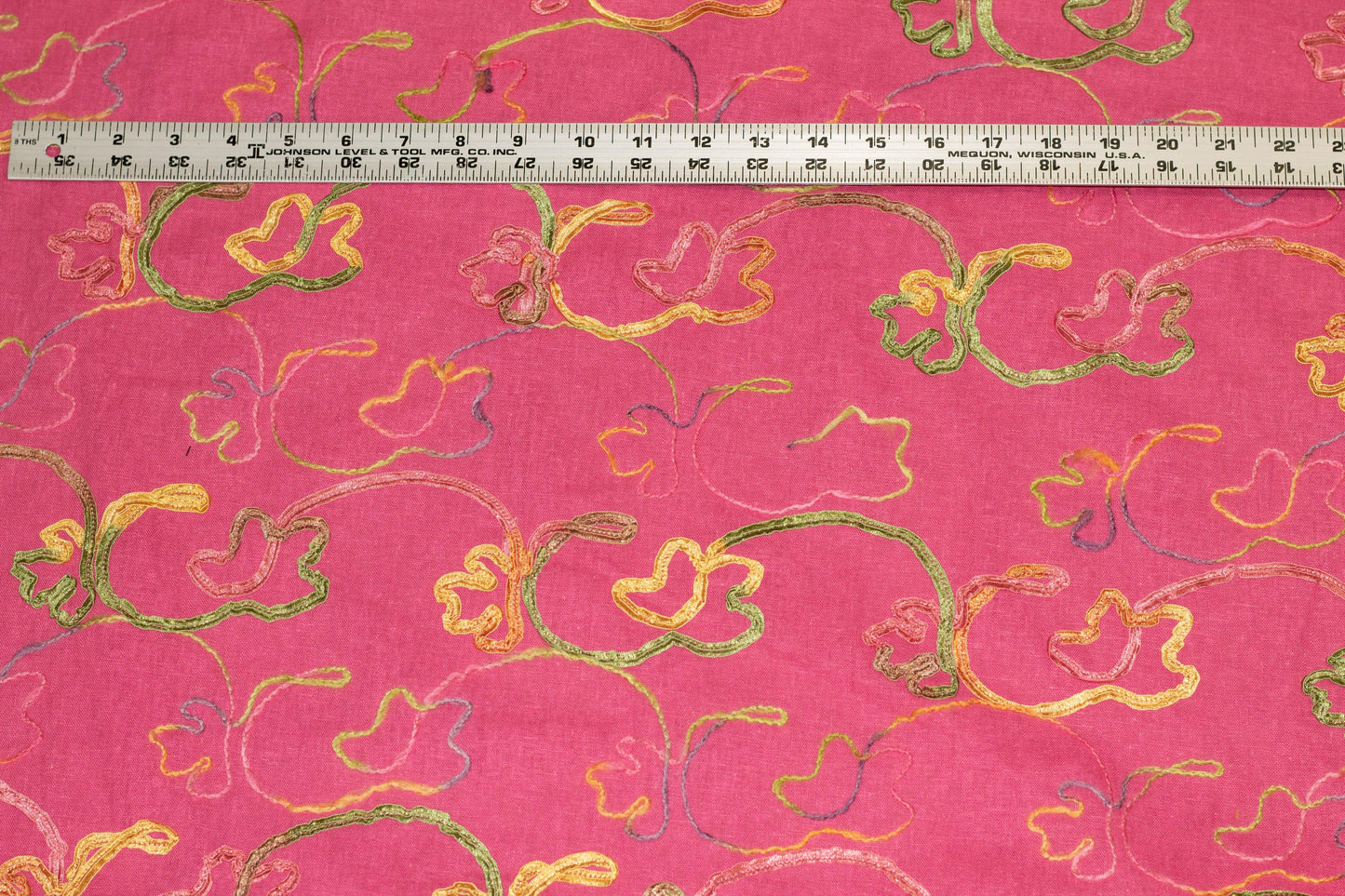 Pink and Multicolor Embroidered Linen - Prime Fabrics