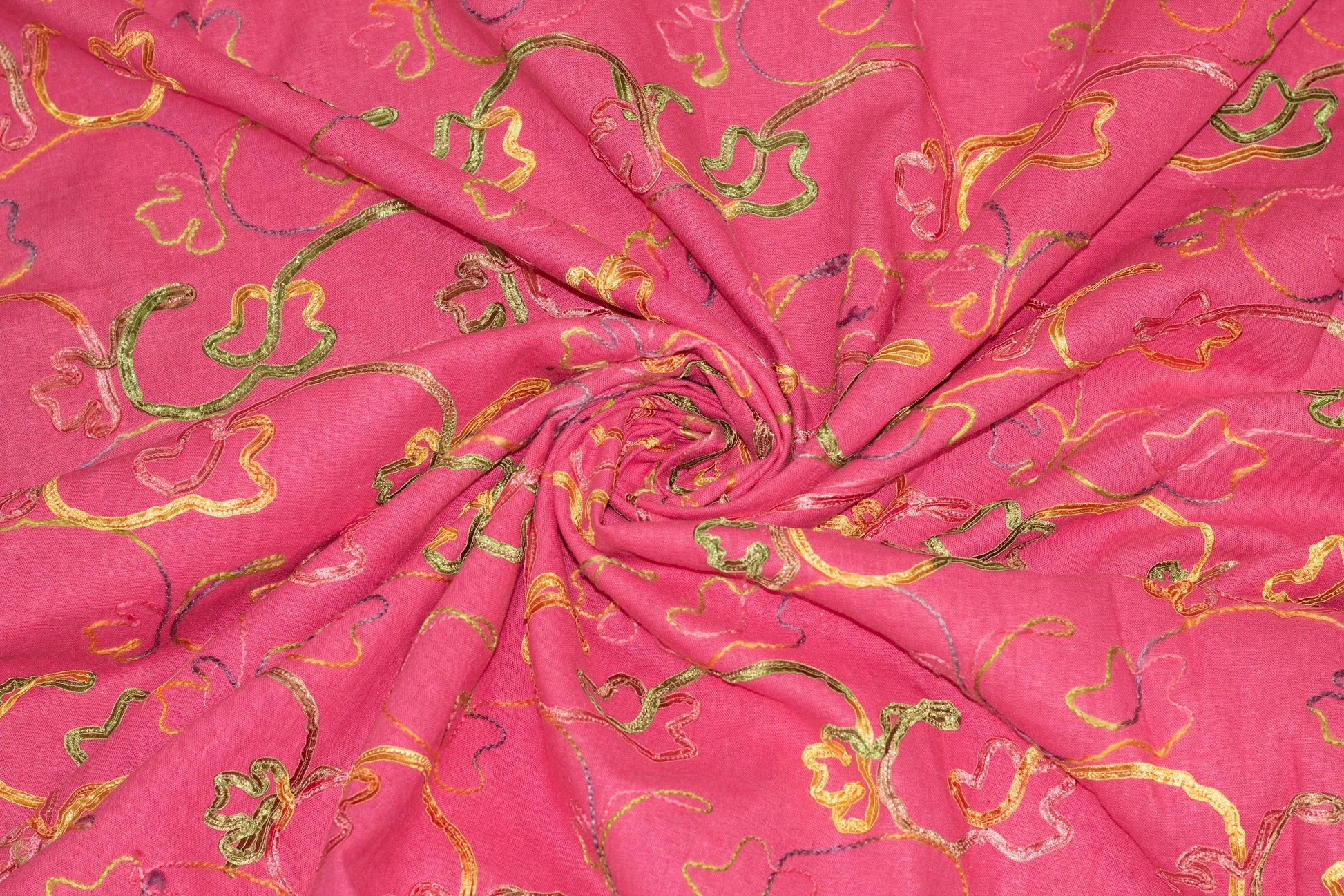 Pink and Multicolor Embroidered Linen - Prime Fabrics