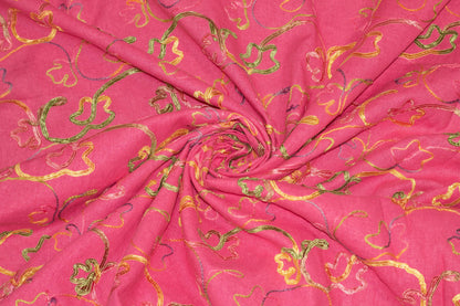 Pink and Multicolor Embroidered Linen - Prime Fabrics