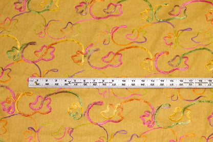 Yellow Brown and Multicolor Embroidered Linen - Prime Fabrics