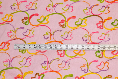 Whisper Pink and Multicolor Embroidered Linen - Prime Fabrics