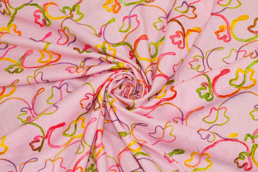 Whisper Pink and Multicolor Embroidered Linen - Prime Fabrics