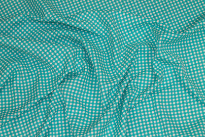 Turquoise Gingham Check Linen - Prime Fabrics