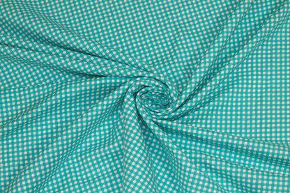 Turquoise Gingham Check Linen - Prime Fabrics