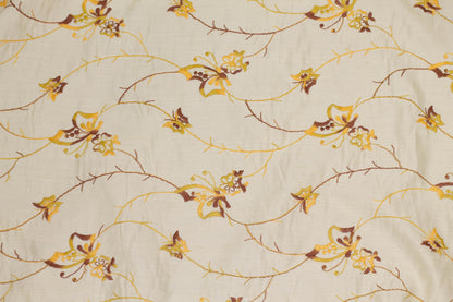 Ivory, Yellow, and Brown Embroidered Floral Linen - Prime Fabrics