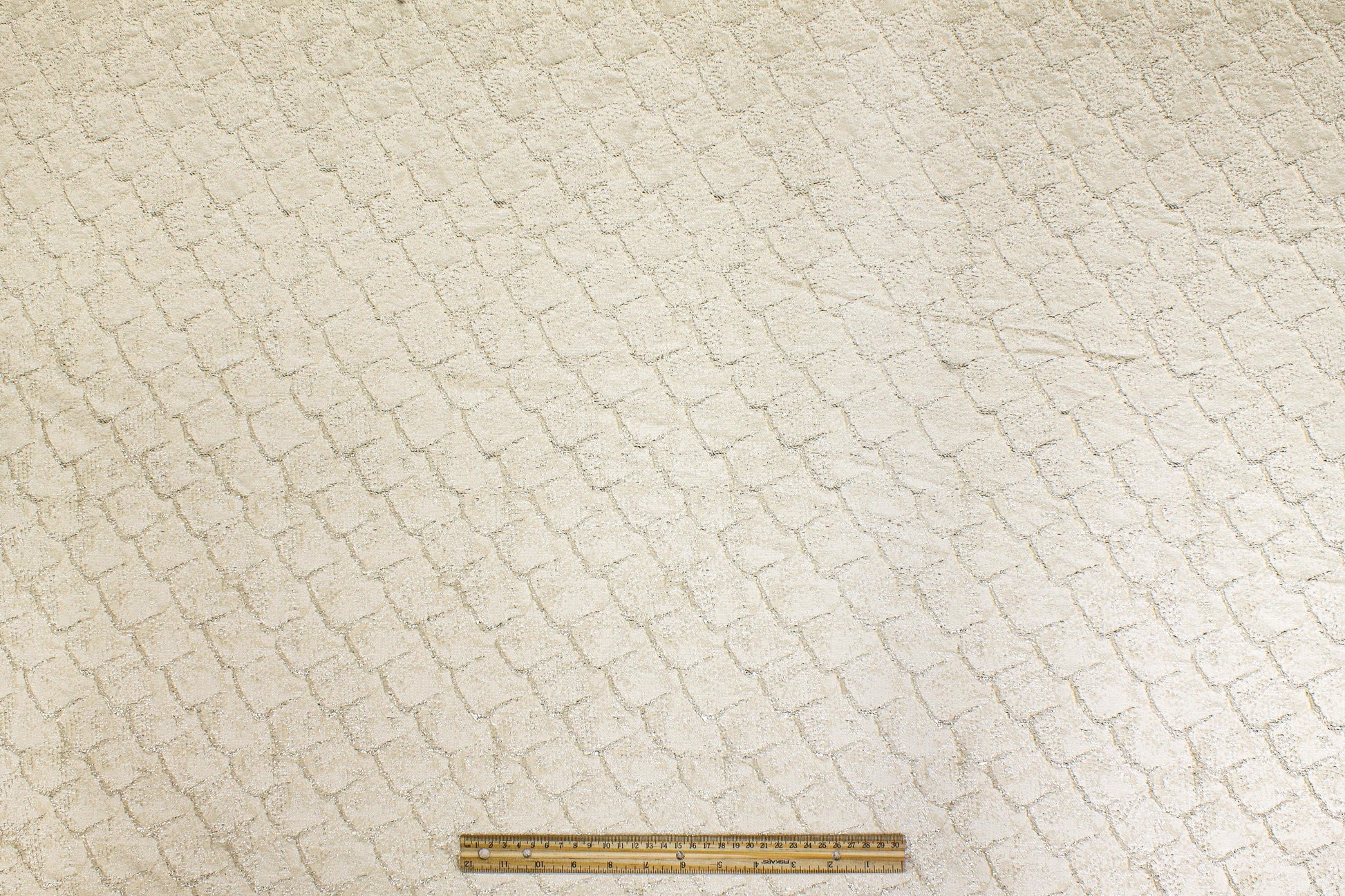 Fish Scale Metallic Brocade - Ivory and Silver - Prime Fabrics