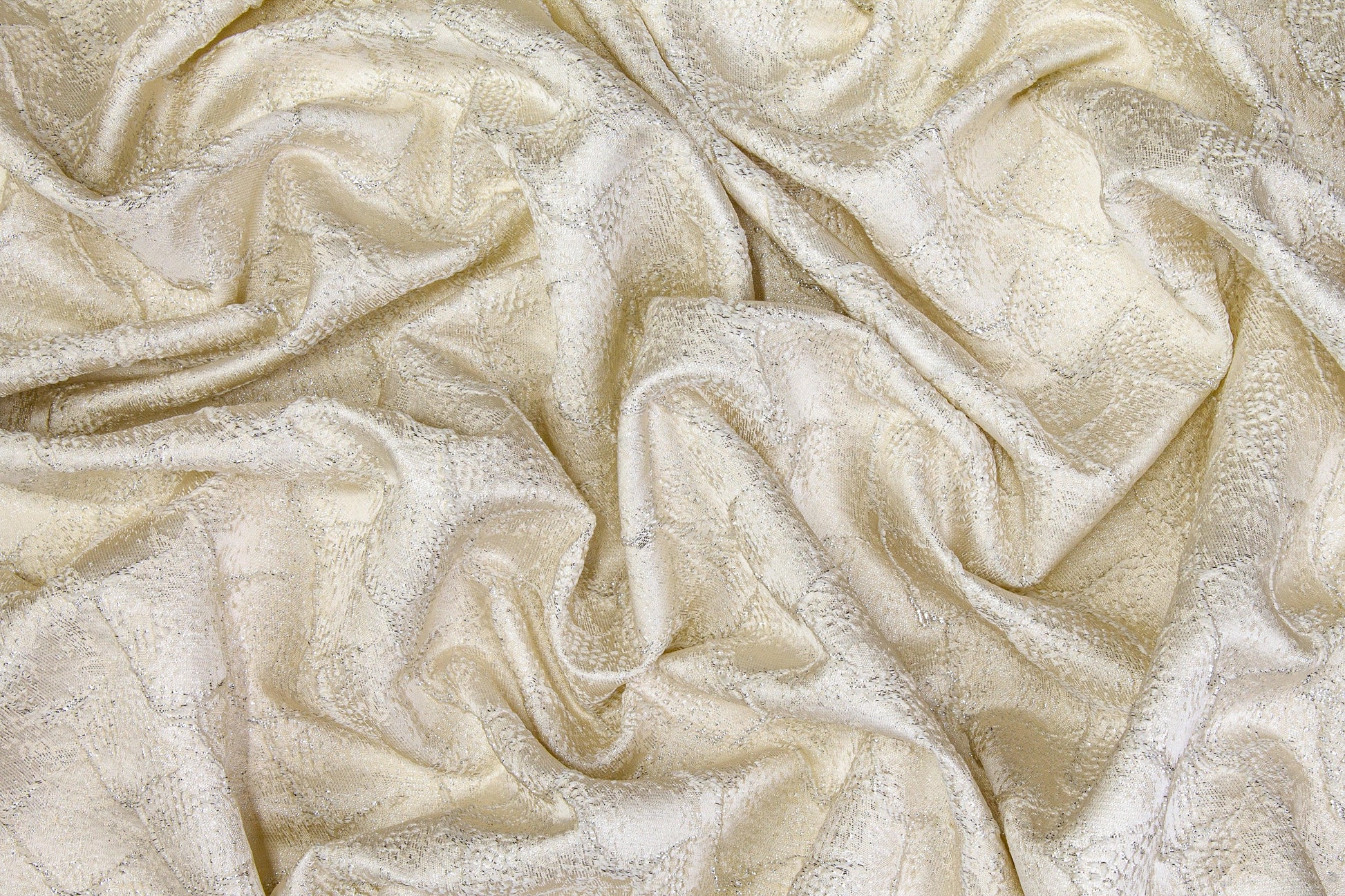 Fish Scale Metallic Brocade - Ivory and Silver - Prime Fabrics