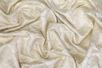 Fish Scale Metallic Brocade - Ivory and Silver - Prime Fabrics