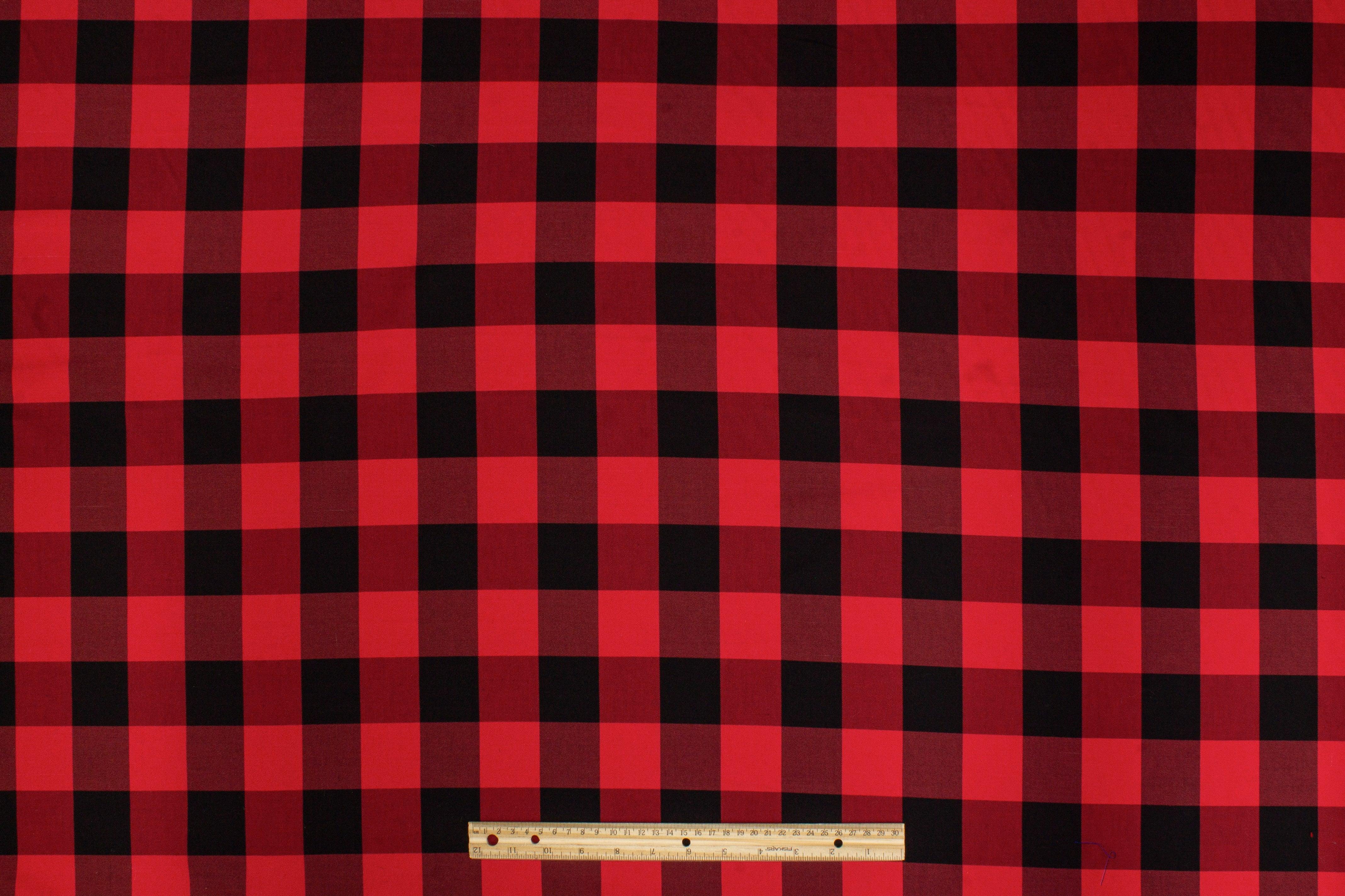 Buffalo Plaid Silk and Cotton Twill - Red and Black - Prime Fabrics