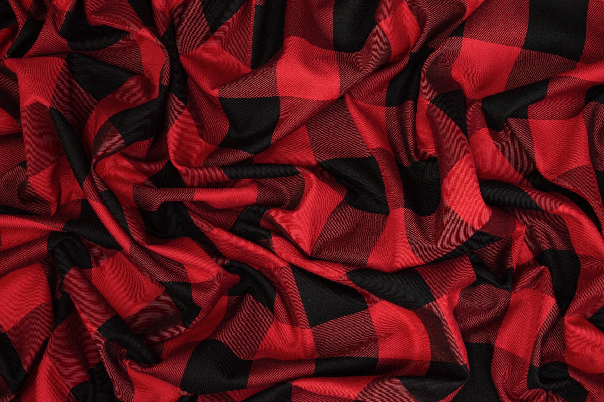 Buffalo Plaid Silk and Cotton Twill - Red and Black - Prime Fabrics