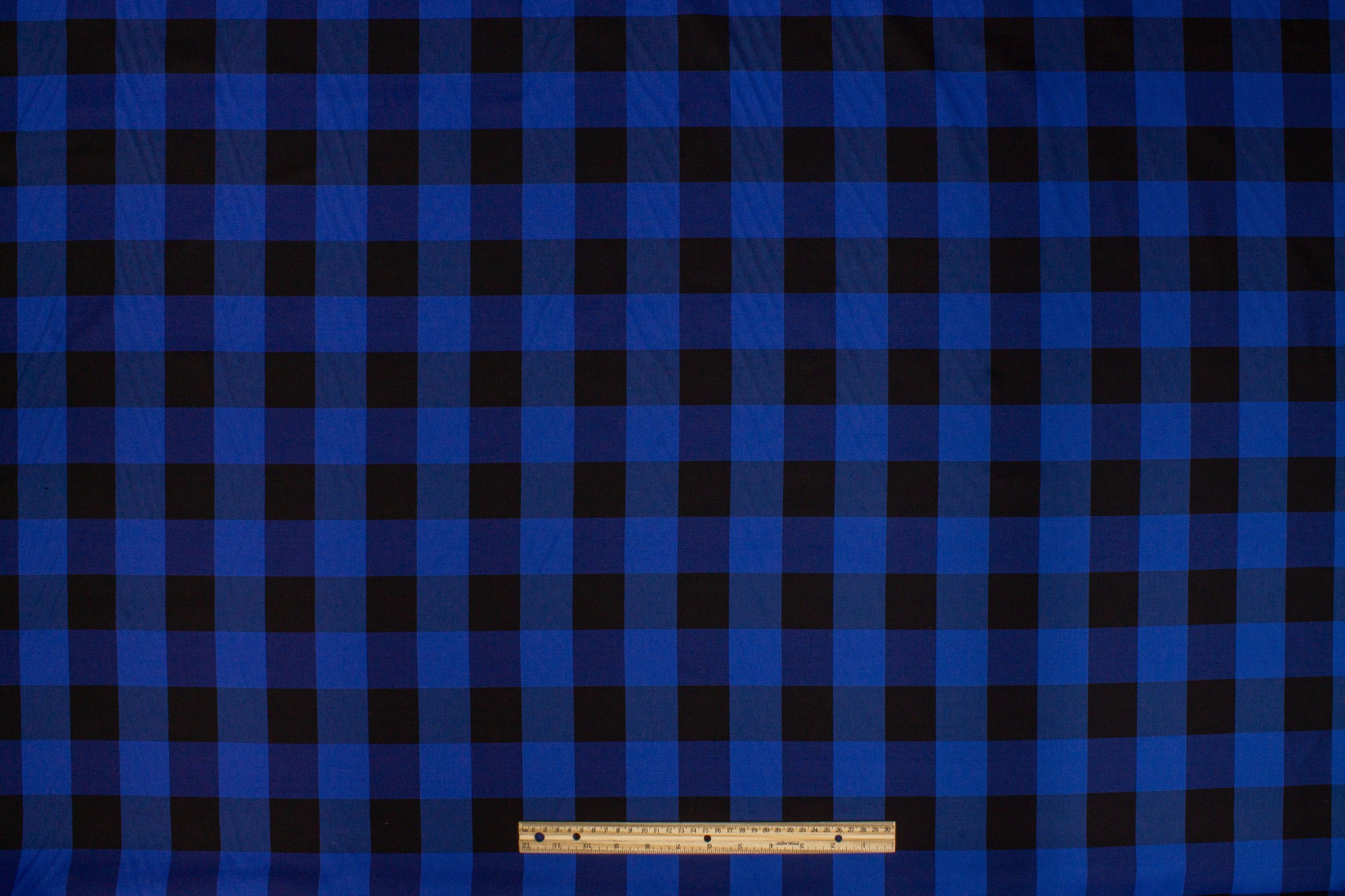 Buffalo Plaid Silk and Cotton Twill - Royal Blue and Black - Prime Fabrics