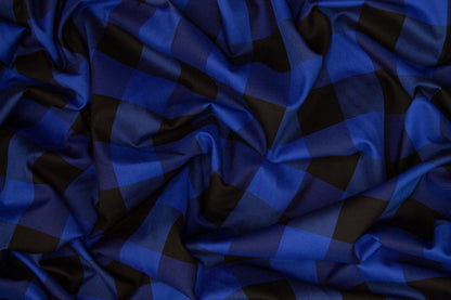 Buffalo Plaid Silk and Cotton Twill - Royal Blue and Black - Prime Fabrics