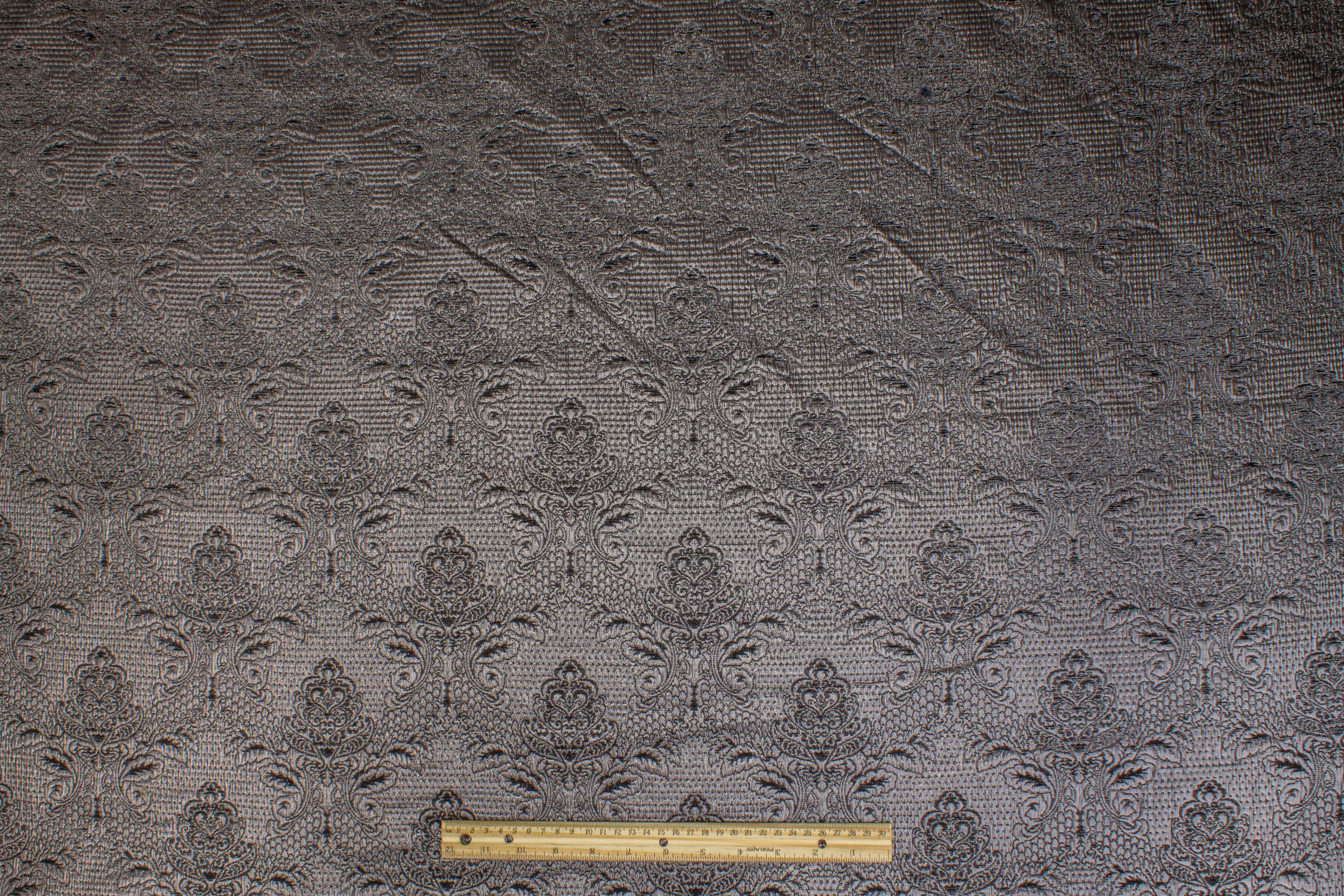 Metallic Damask Crushed Brocade - Charcoal Gray - Prime Fabrics