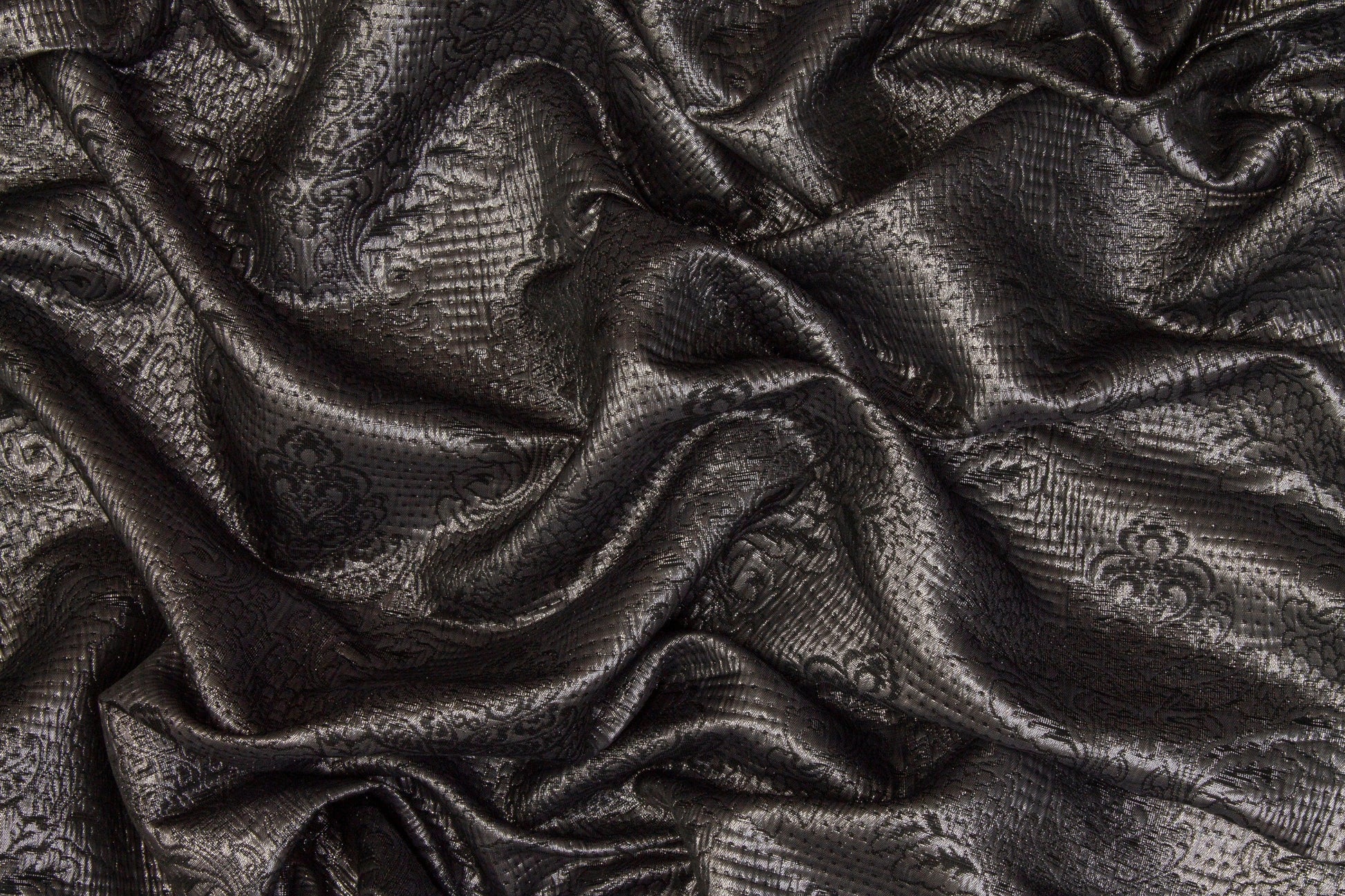 Metallic Damask Crushed Brocade - Charcoal Gray - Prime Fabrics
